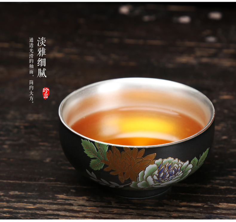 Sample tea cup silver cup ceramic tasted silver cup 999 sterling silver gilding kung fu tea tea cup master cup single cup home