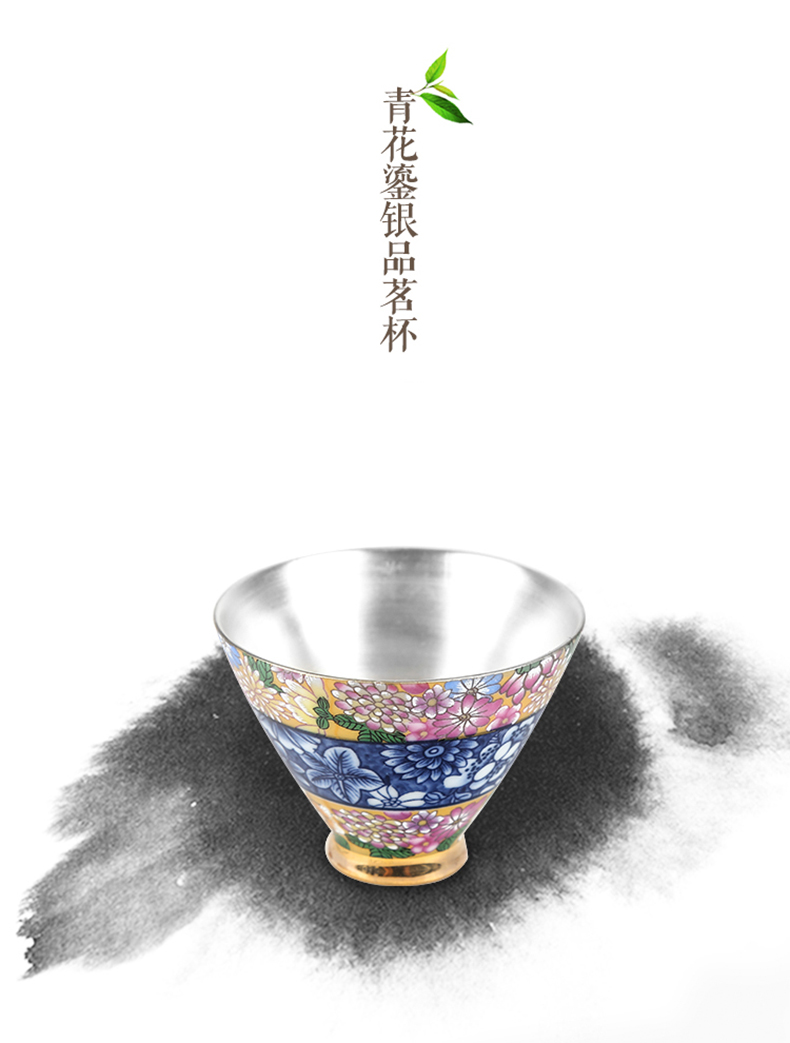 Jingdezhen porcelain enamel silver cup silver 999 authentic kunfu tea light perfectly playable cup single thin foetus tea cup