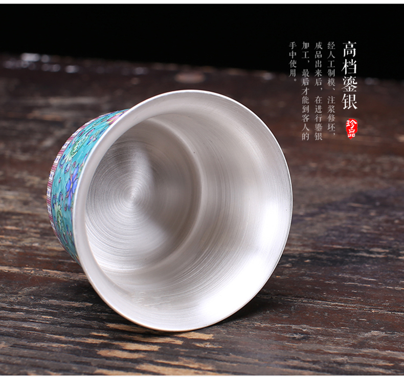 Jingdezhen ceramic sample tea cup tea master single cup silver enamel cup silver 999 authentic kung fu tea cups