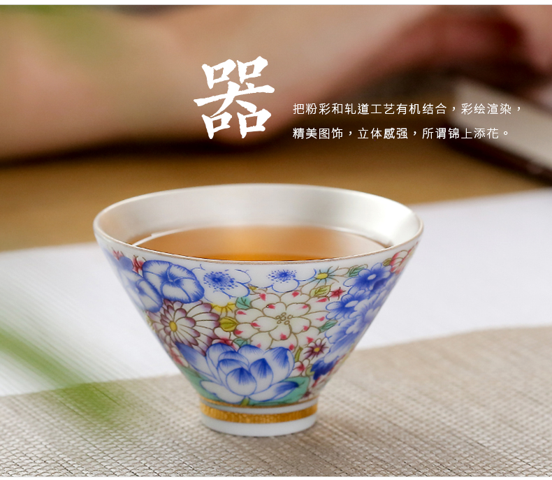 Ceramic tea thin foetus, perfectly playable cup large silver cup silver 999 authentic kunfu tea tasted silver gilding the glass sample tea cup