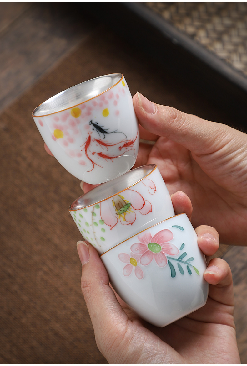 Jingdezhen hand - made ceramic sample tea cup silver cup suit kunfu tea a master cup single CPU getting small cup only