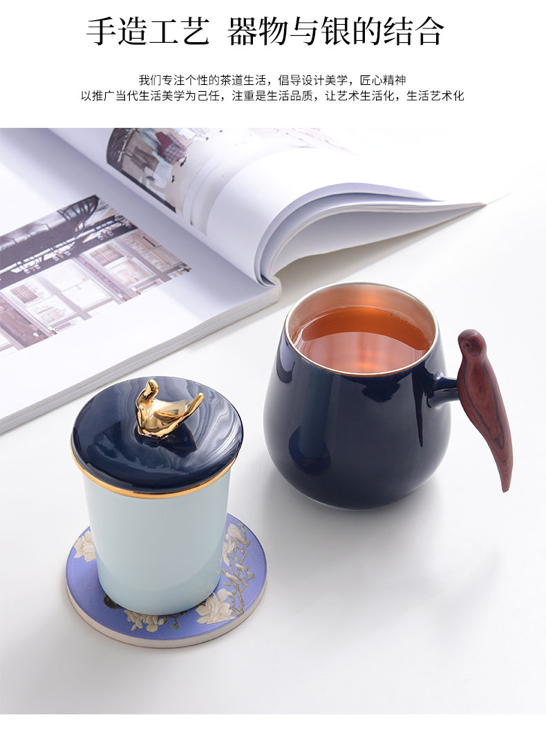 Chinese couples office cup cup to the model of a ceramic cup silver cup with handle tea cup with cover