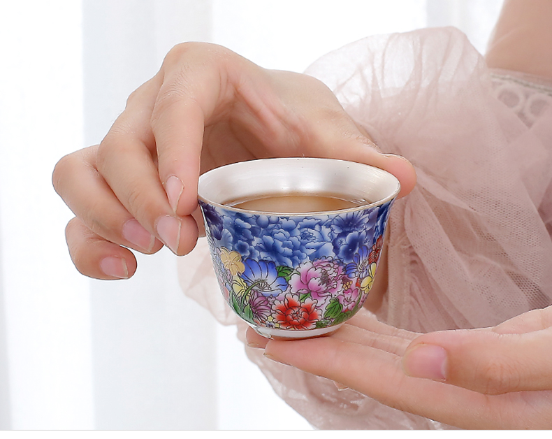 The Sample tea cup jingdezhen colored enamel silver cup tea kungfu tea cup single cup silver checking coppering. As silver master CPU