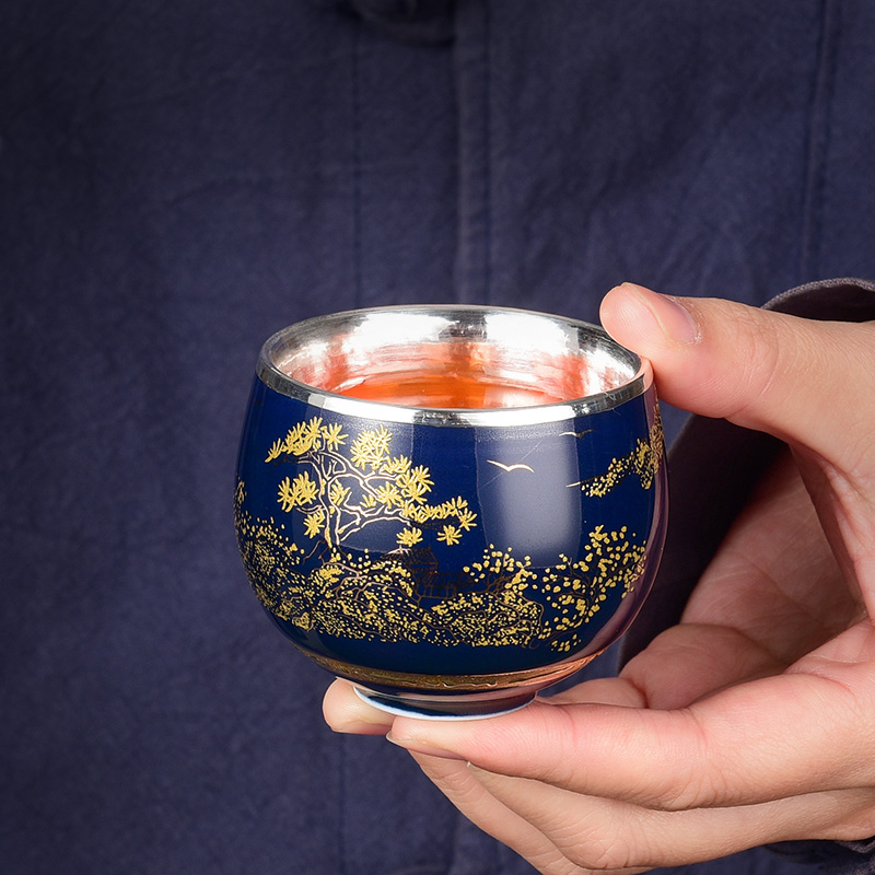 Jingdezhen meditation of pure manual silvering 999 sterling silver cups master cup Japanese silver cups single CPU