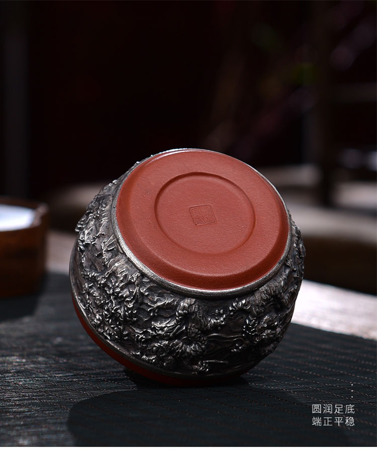 Creative yixing purple sand cup cup master cup silver cup 99 pure silver, manual kung fu tea set single cup sample tea cup