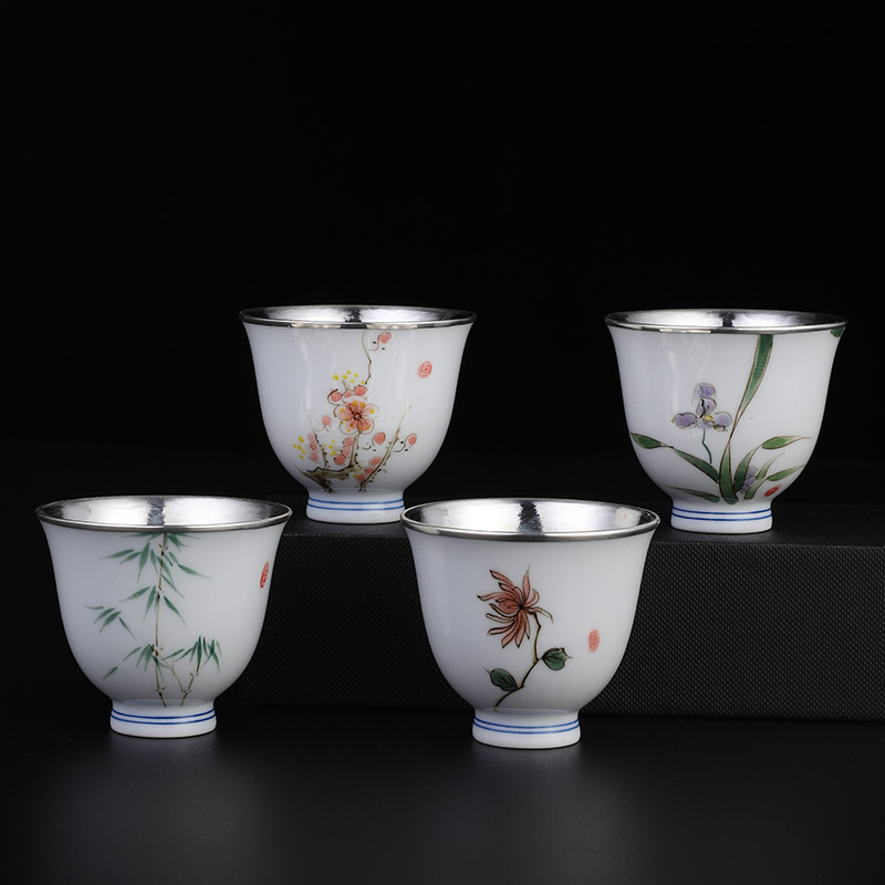 By patterns ceramic silvering 999 sterling silver cups kung fu noggin man master cup single CPU getting sample tea cup