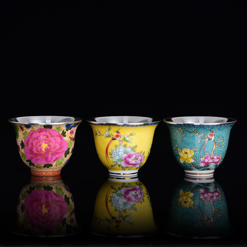 Jingdezhen ceramic colored enamel tea sets manual silvering cup cup kung fu masters cup tea cups only