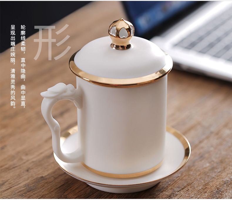 Creative dehua white porcelain office cup cup pure manual paint ceramic cups with cover with the filter glass cup and meeting