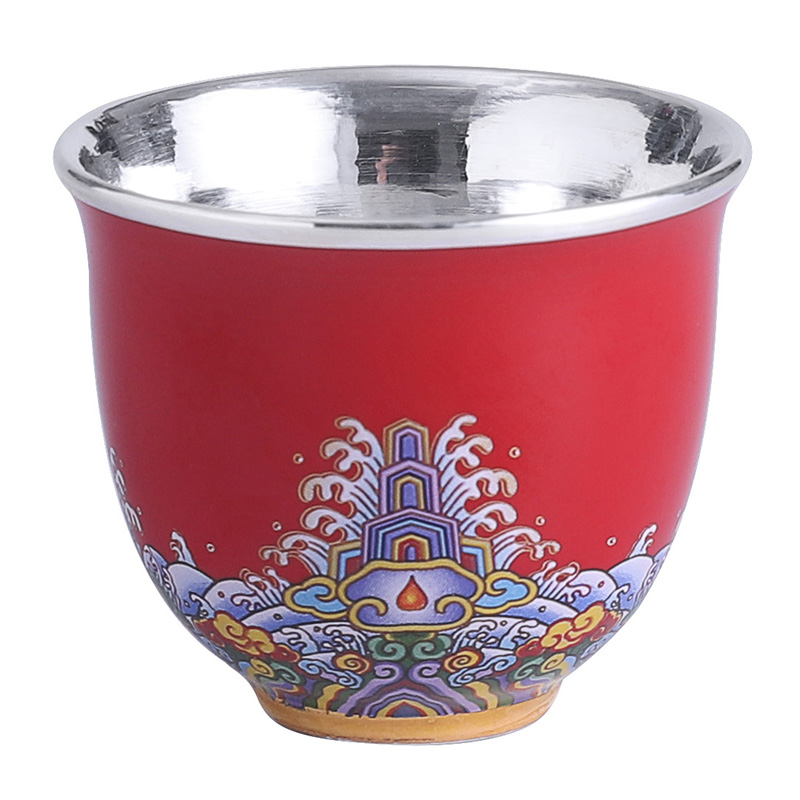 Jingdezhen ceramic colored enamel cup high - grade silvering cup silver 999 edible tea master cup single cup "women