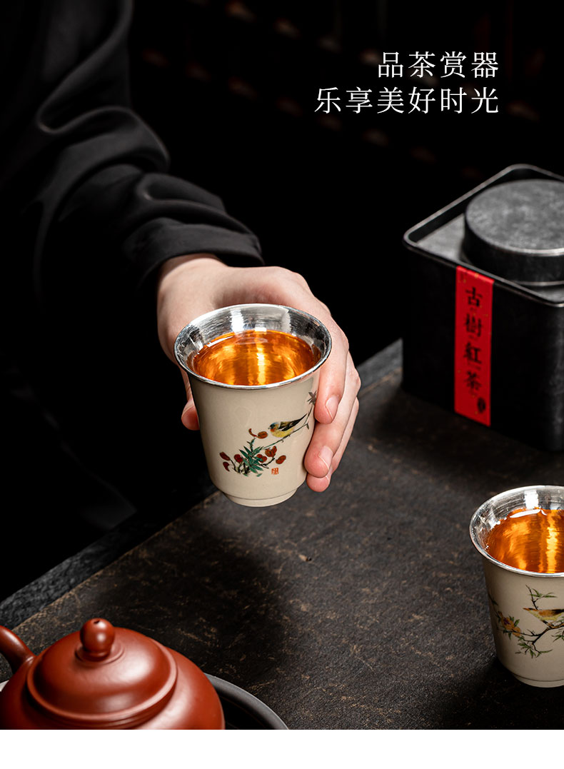 Jingdezhen hand - made ceramic silvering silver 999 eat all silver cups children cups single fragrance - smelling cup only