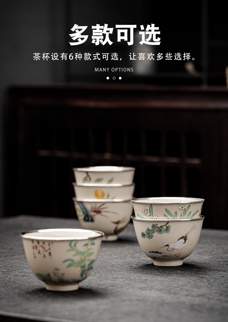 Ceramic plant ash hand - made silvering cup 999 sterling silver, kung fu tea master cup single CPU personal tea cups