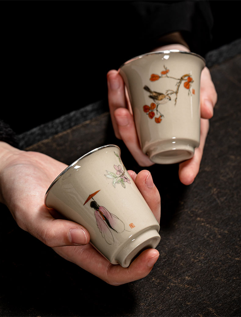 Jingdezhen hand - made ceramic silvering silver 999 eat all silver cups children cups single fragrance - smelling cup only