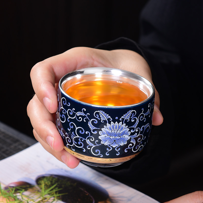 Jingdezhen ceramic up CPU getting kung fu - masters cup but small cups cup silver cup 999 sterling silver sample tea cup