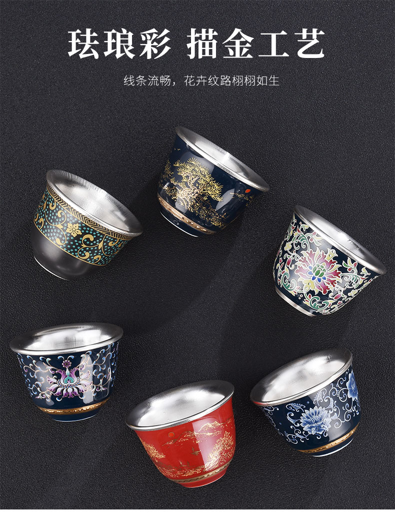 Jingdezhen manual silvering kung fu tea cups silver cups only 999 sterling silver cup bladder sample tea cup