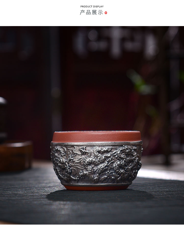 Creative yixing purple sand cup cup master cup silver cup 99 pure silver, manual kung fu tea set single cup sample tea cup