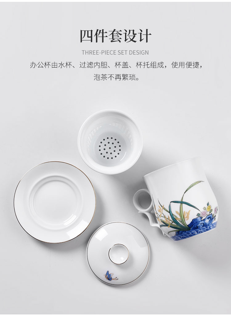 Creative ceramic cup silver cup silver 999 bladder office tea cups with cover personal tea cup