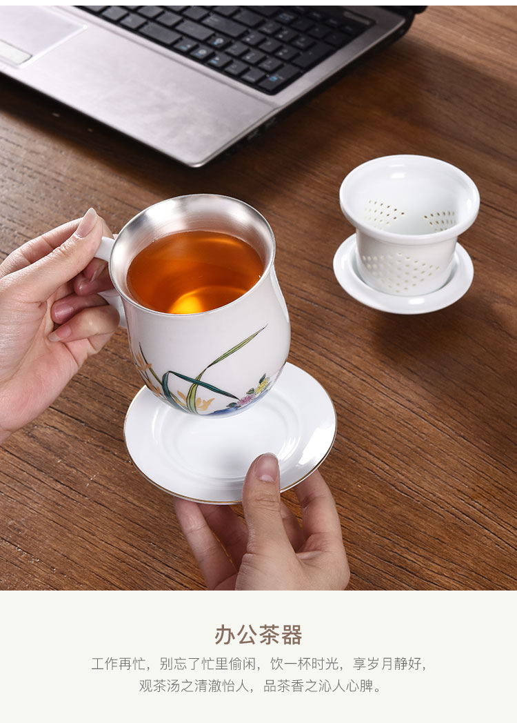 Creative ceramic cup silver cup silver 999 bladder office tea cups with cover personal tea cup