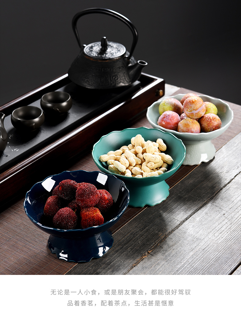 Key-2 Luxury light blue and white porcelain tea table high tea tray web celebrity fruit bowl sitting room home dessert snacks GongPan for plate