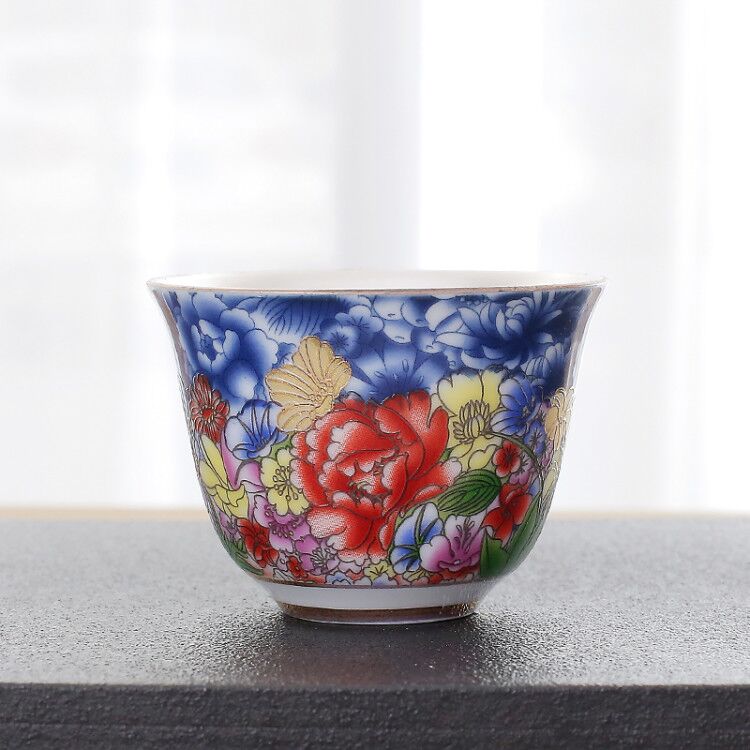 The Sample tea cup jingdezhen colored enamel silver cup tea kungfu tea cup single cup silver checking coppering. As silver master CPU