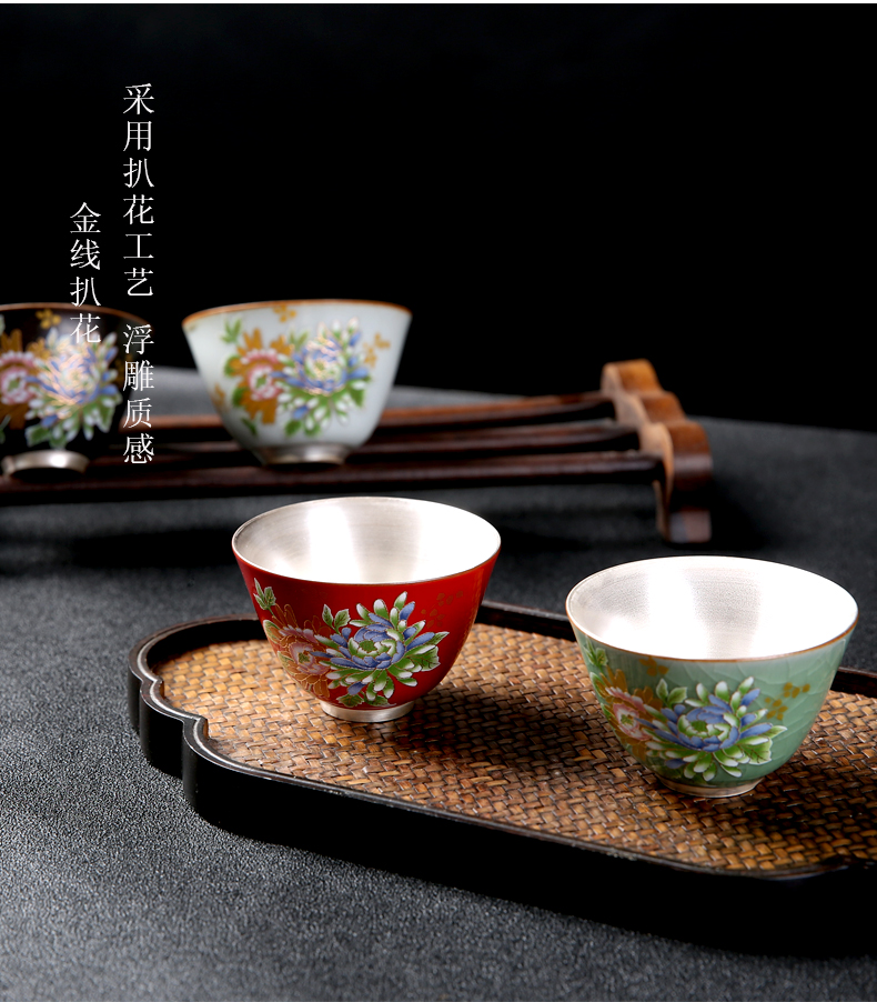 Ceramic cup silver sterling silver 999 kung fu tea tea set, perfectly playable cup suit large tasted silver gilding customize sample tea cup