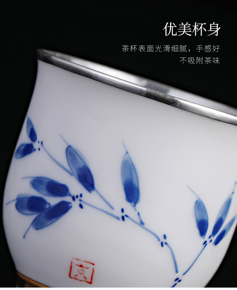 Ms high - end ceramic hand - made teacup male noggin wen xiang sample tea cup wrap large blue and white master cup cup single CPU