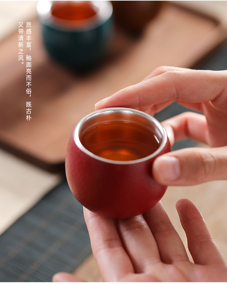 Silver cup 999 sterling Silver checking ceramic coppering. As kung fu tea set sample tea cup Silver cup single CPU meditation cup small tea cups