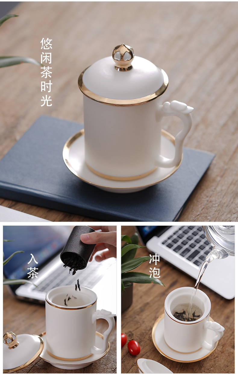 Creative dehua white porcelain office cup cup pure manual paint ceramic cups with cover with the filter glass cup and meeting