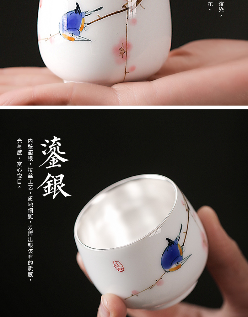 Jingdezhen hand - made ceramic cups sample tea cup masters cup of pure manual kung fu tea set silver cup 999 sterling silver