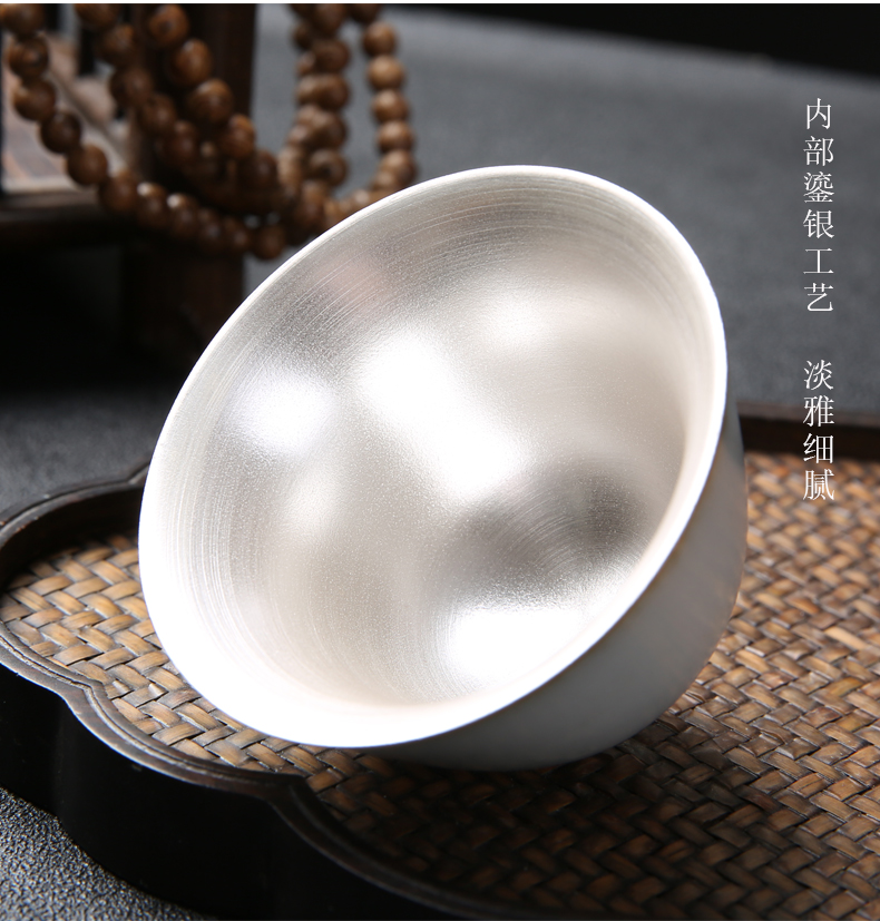 Ceramic cup silver sterling silver 999 kung fu tea tea set, perfectly playable cup suit large tasted silver gilding customize sample tea cup