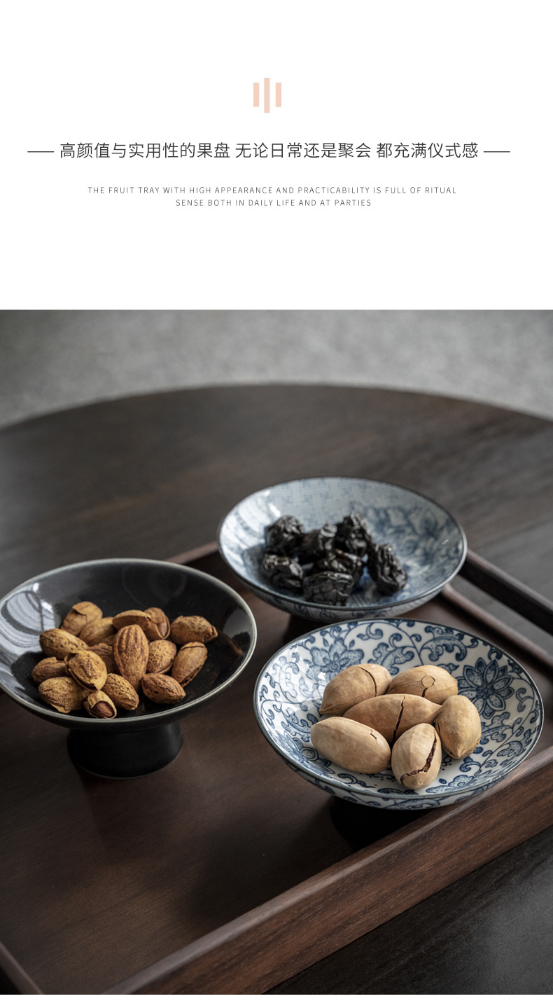 Key-2 Luxury light blue and white porcelain tea table high tea tray web celebrity fruit bowl sitting room home dessert snacks GongPan for plate