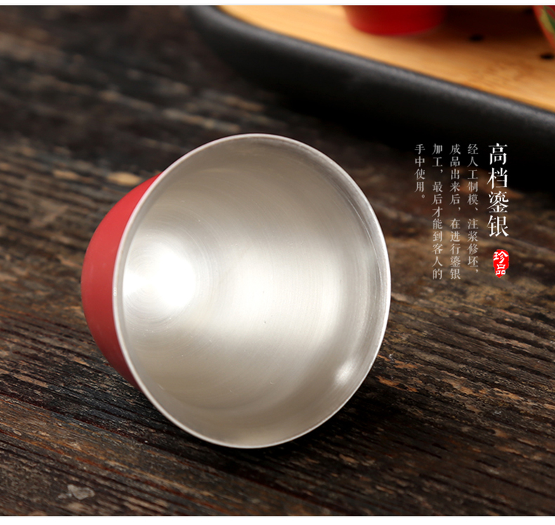 Silver cup Silver 999 kung fu tea set manually enamel - lined coppering. As Silver sample tea cup master cup tea cup home