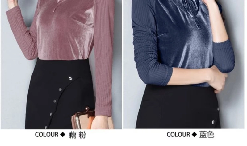 Xuân 2018 mới chồi lụa tơ tằm phần mỏng chạm đáy áo sơ mi nữ dài tay áo thun nữ mùa đông dày ấm nhỏ