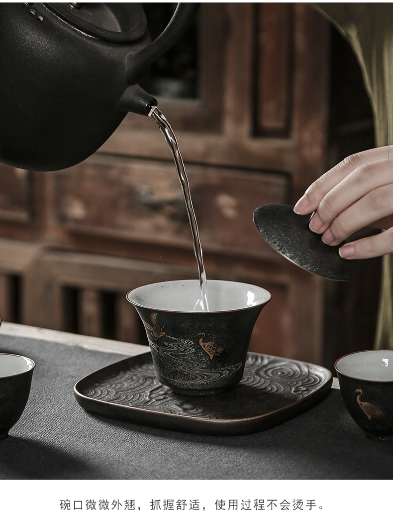 Bo yao up silver spot three tureen worship only to use hand catch a pot of tea cups one bowl ceramic gold cranes make tea bowl