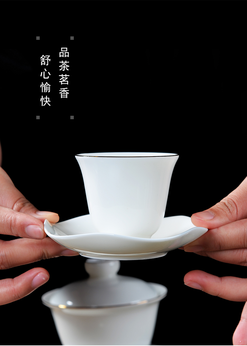 Bo yiu-chee white porcelain kung fu tea set contracted household ceramic tureen tea cup logo gifts custom office