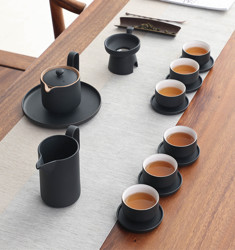Bo yiu-chee retro coarse pottery kung fu tea set contracted household ceramics hand grasp the teapot tea set gift boxes