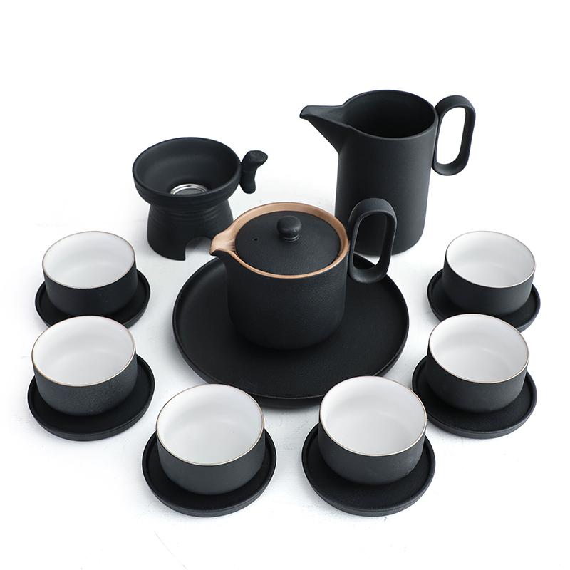 Bo yiu-chee retro coarse pottery kung fu tea set contracted household ceramics hand grasp the teapot tea set gift boxes