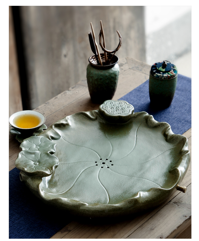 Bo yiu-chee ceramic tea tray household contracted round large coarse TaoGan mercifully Taiwan zen Japanese water tray package