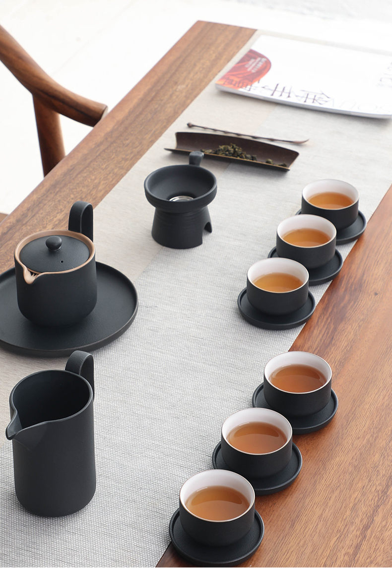Bo yiu-chee retro coarse pottery kung fu tea set contracted household ceramics hand grasp the teapot tea set gift boxes