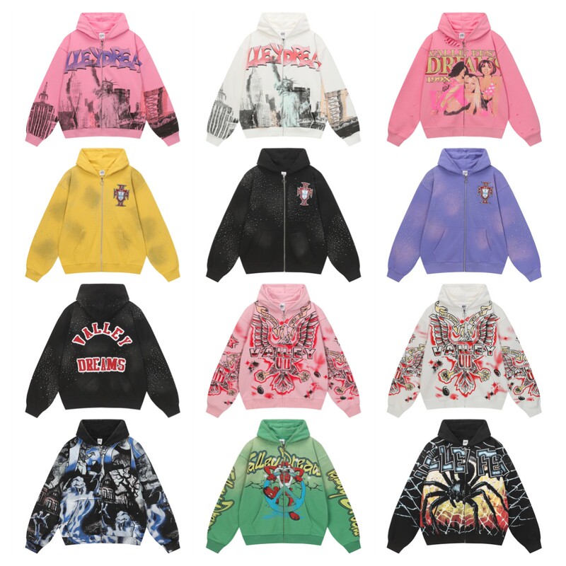 Foreign Trade Trendy Vale Retro Print Jacket High Street Fashion Casual Hip-Hop Fashion Unisex Hooded Cardigan Sweatshirt