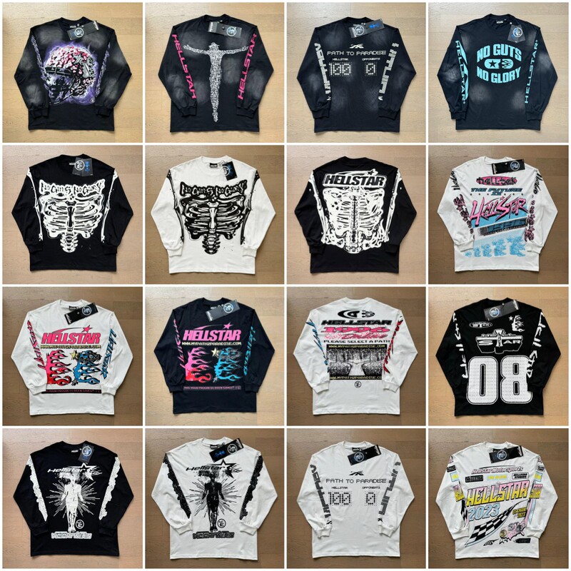 Trendy ins Same Style Hell Star Retro Print High Street Unisex Loose Casual Trendy Pure Cotton Long-Sleeve T-Shirt Trendy ins Same Style Hell Star Retro Print High Street Unisex Loose Casual Trendy Pure Cotton Long-Sleeve T-Shirt