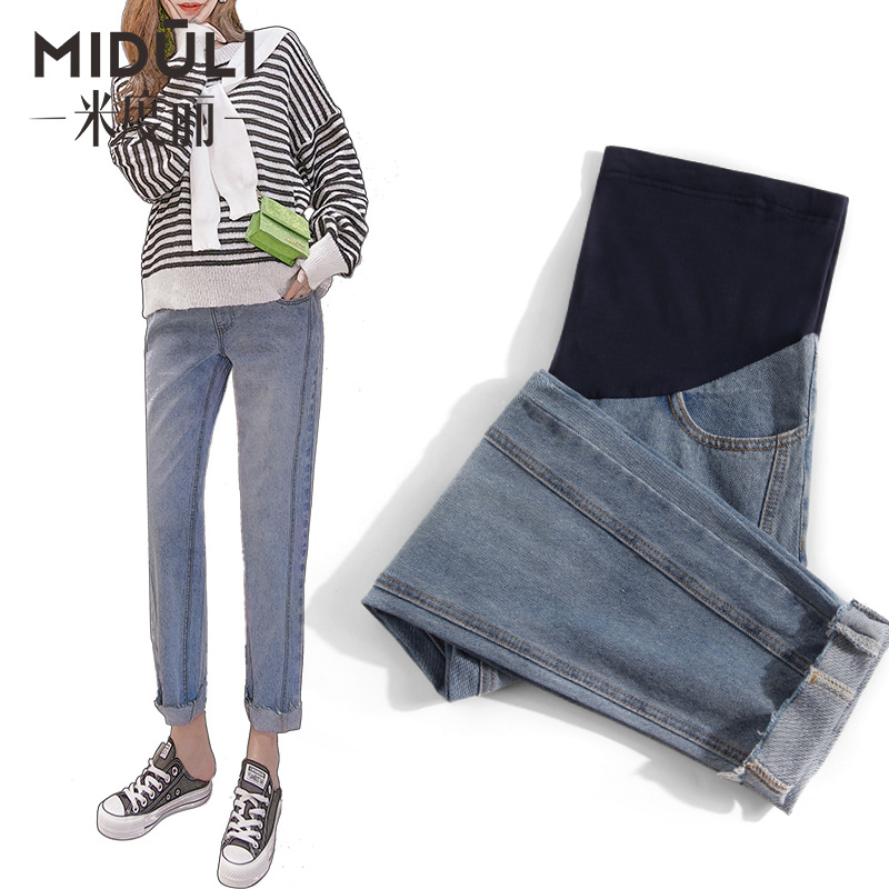 Pregnant Woman Pants Spring Autumn Fashion Pregnant Woman Jeans Spring Outwear 90% Long Pants Tidal Moms Net Red Broadlegged Old Daddy Pants