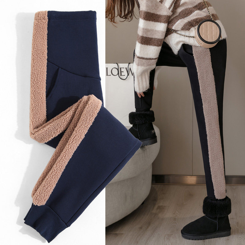 Pregnant women's pants winter thickened with velvety warm cotton pants winter clothing autumn and winter style outside wearing fashion lamb suede sports pants children