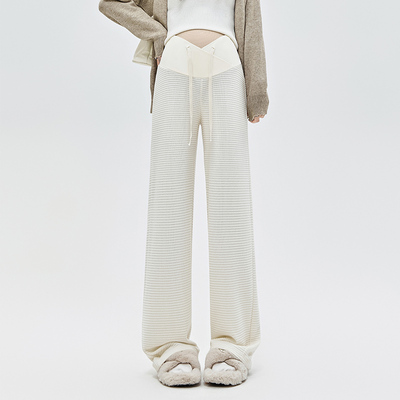 Maternity Pants for Spring and Autumn, Knitted Casual Wide-Leg Pants for Spring and Summer, Low-Waist Drawstring Long Pants, Early Autumn Straight-Leg — 3