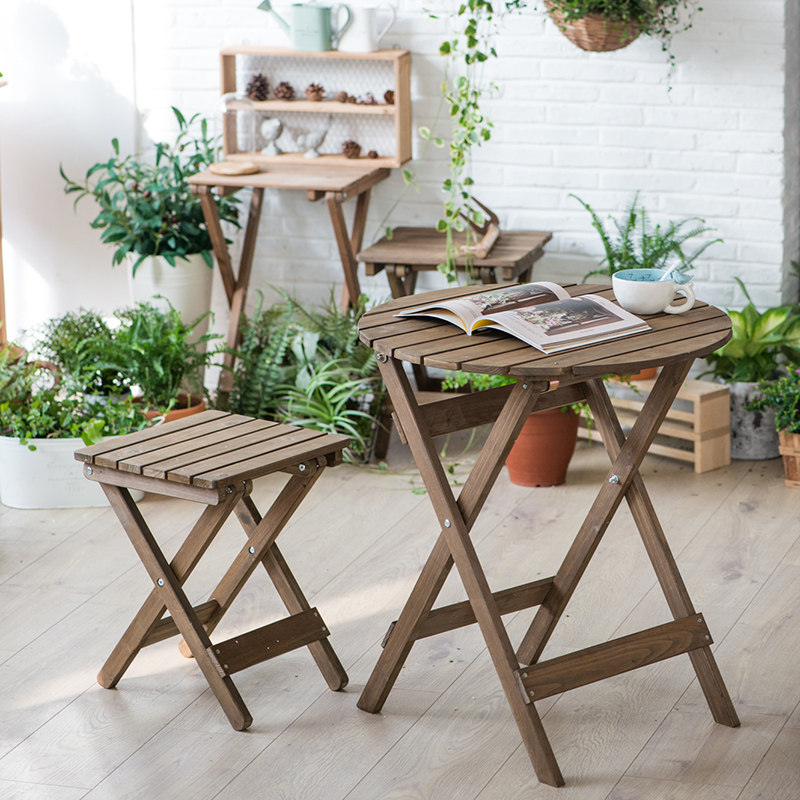 Warm Warm Peninsula Garden Dense Whisk Solid Wood Folding Balcony Garden Coffee Round Table Outdoor Table And Chairs Flower Racks