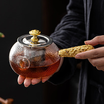 The Japan-style solid wood side brings the glass bubble teapot with high temperature resistant filter hammer stride with stainless steel liner to cook the teapot