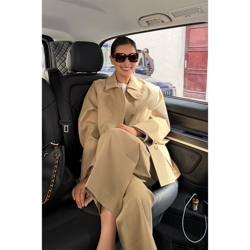 Amandax "East London Street Style" Imported Cotton Color-Blocked Lapel Workwear Trench Coat Amandax "East London Street Style" Imported Cotton Color-Blocked Lapel Workwear Trench Coat