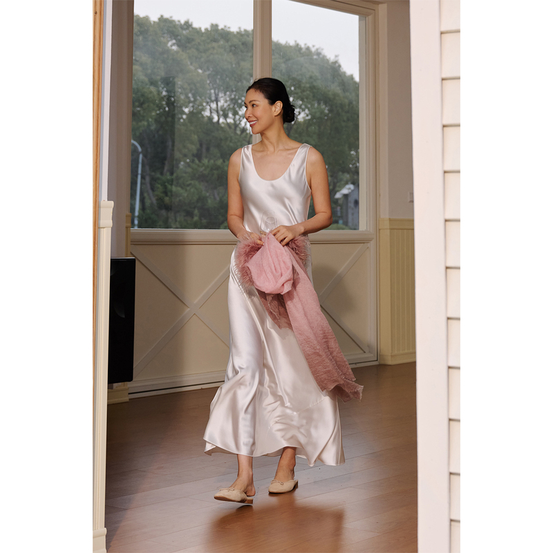 Amandax "Flowing Gemstone" Series 40mm 100% Silk Heavy Satin U-Neck Dress/Light Formal Dress