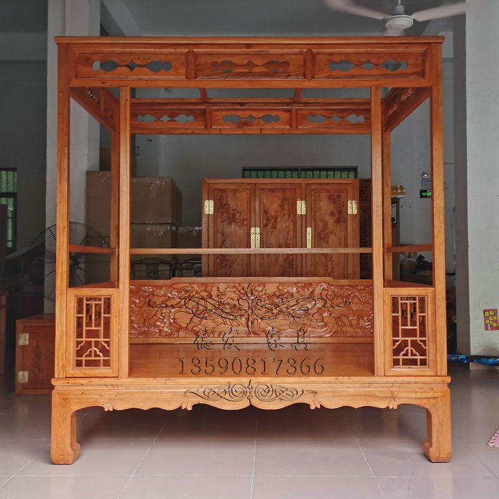 Elm frame bed solid wood thousand worker pulling bed Chinese antique treadle bed double bed Derry furniture support customization