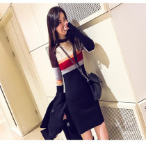  Sandro Moscoloni 2021 winter striped color matching bottoming skirt Knitted slim-fit hip mid-length dress