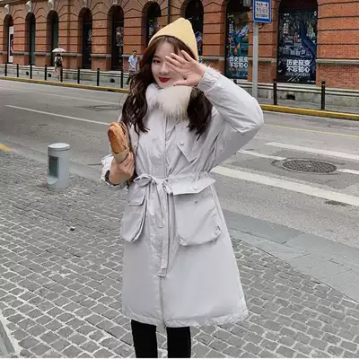 Sandro Moscoloni2020 winter New slim Joker hooded big fur collar light thin down jacket